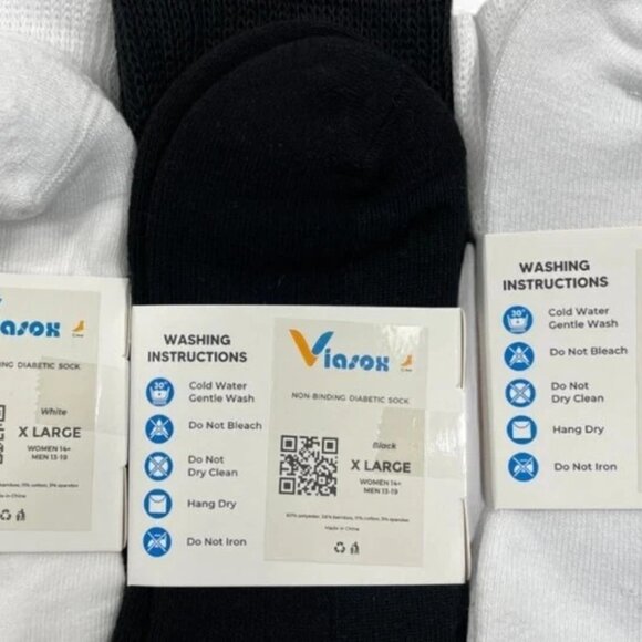 3 Pair Viasox Diabetic Non Binding Crew Socks XL Men's 13-19 Women's 14 X-Large - Picture 3 of 3